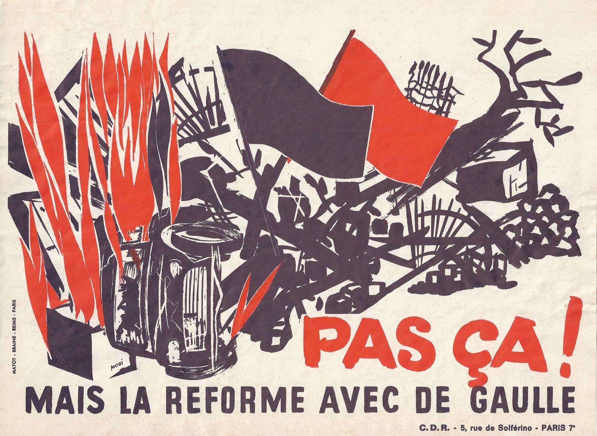 Affiche CDR "Pas ça ! Mais la réforme avec de Gaulle" de Mogi en juin 1968